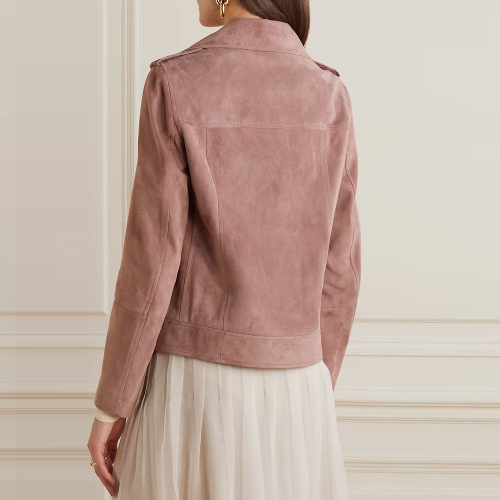 New Pink Biker Western Lambskin Women Suede Jacket