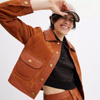 Women Brown Braided Western Suede Leather Jacket