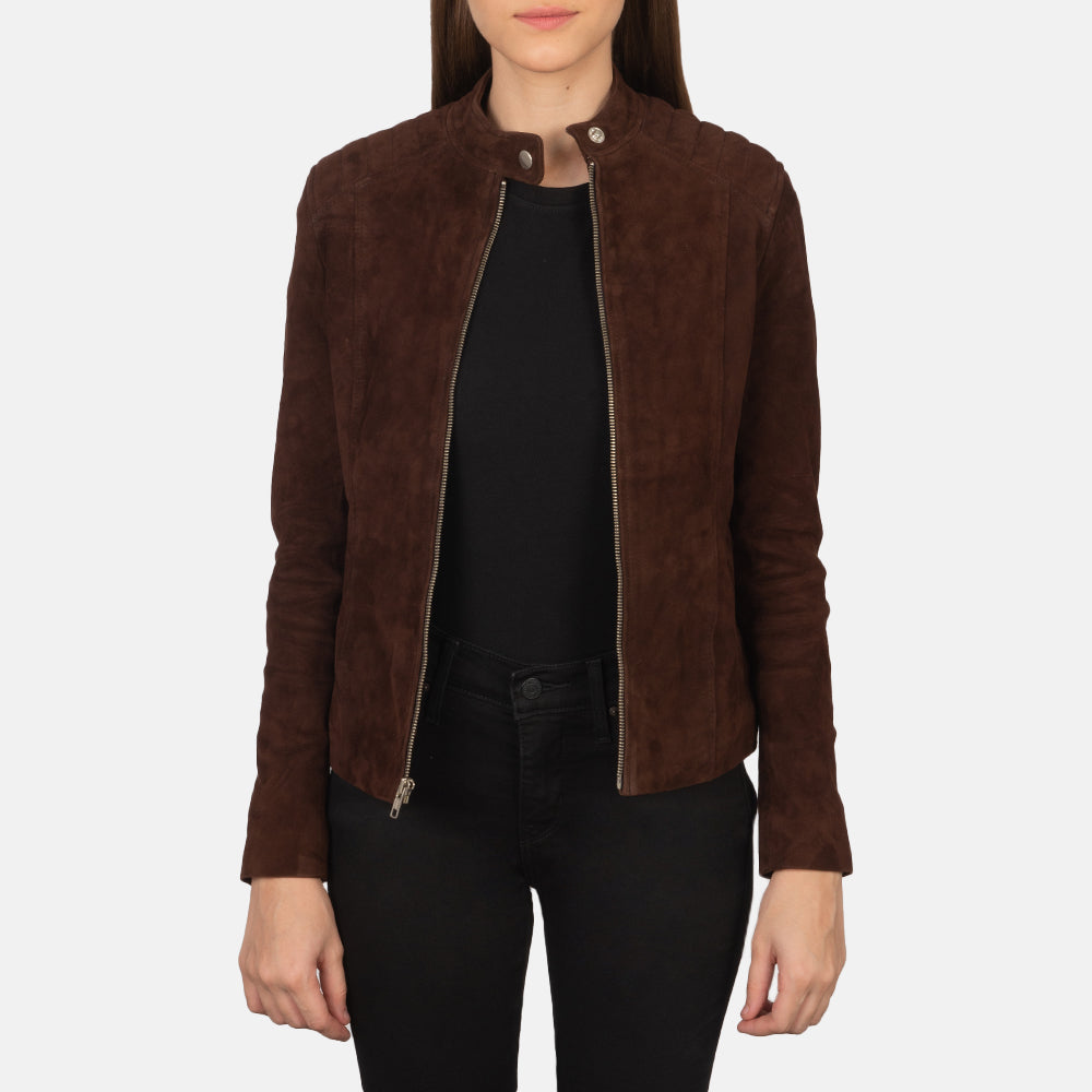 New Kelsee Mocha Western Biker Suede Jacket Women