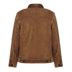 Men's Brown Leather Trucker Jacket Shirt Collar Pure Soft Suede Leather Jacket