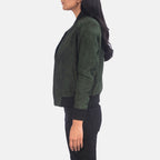 New Women Green Bomber Western Leather Suede Jacket
