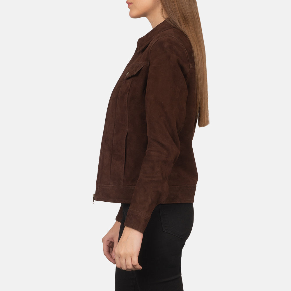 New Mocha Trucker Western Suede Jacket Women