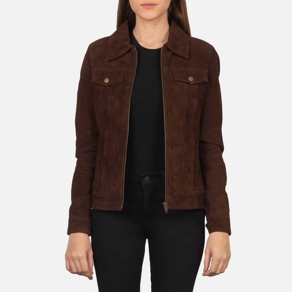 New Mocha Trucker Western Suede Jacket Women