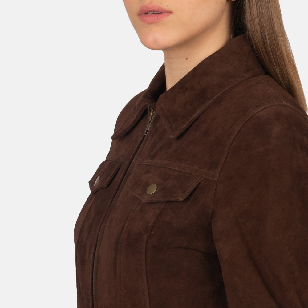 New Mocha Trucker Western Suede Jacket Women