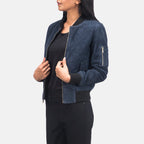 New Women Blue Western Bomber Leather Suede Jacket
