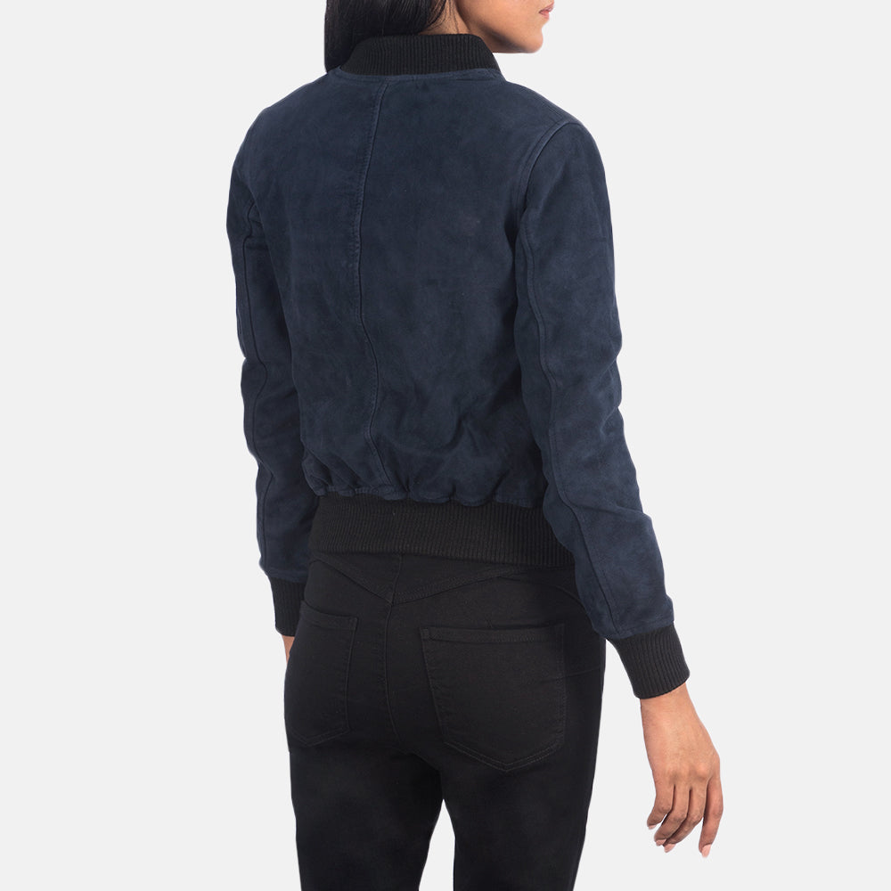 New Women Blue Western Bomber Leather Suede Jacket