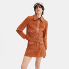 Women Brown Braided Western Suede Leather Jacket