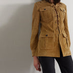 Women New Western Lace-up camel Brown Leather Suede Jacket