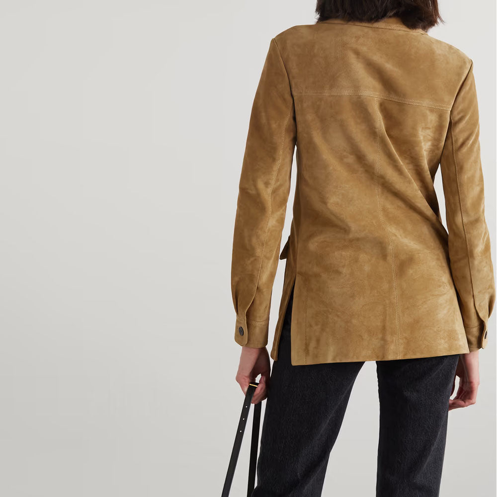 Women New Western Lace-up camel Brown Leather Suede Jacket