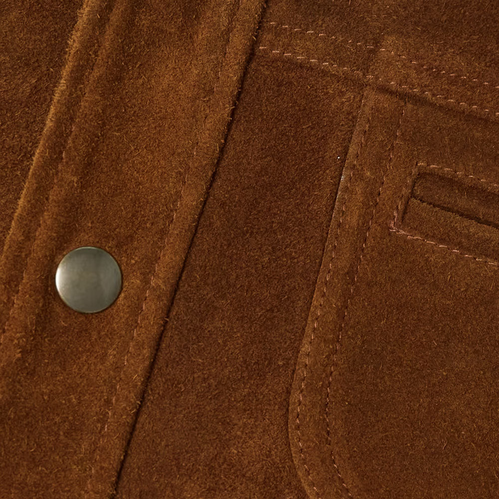 New Women Brown Trucker Western Lambskin Leather Suede Jacket