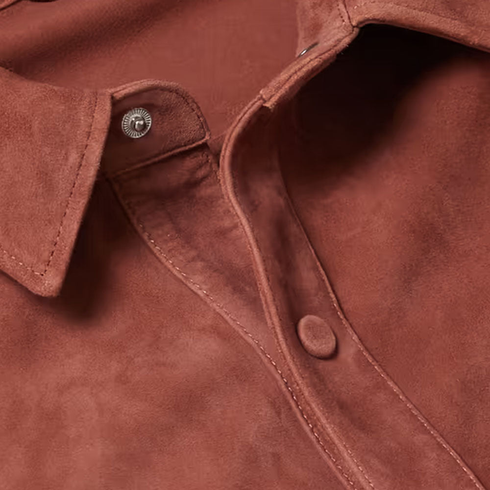 Men's Pink Lambskin Suede Leather Shirt Jacket