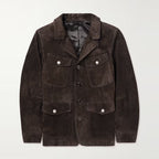 Men Dark Brown Sheepskin Trucker Suede Leather Jacket