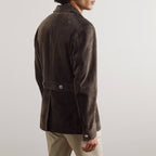 Men Dark Brown Sheepskin Trucker Suede Leather Jacket