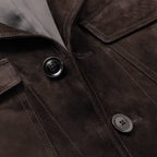 Men Dark Brown Sheepskin Trucker Suede Leather Jacket