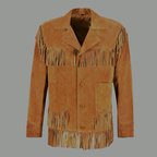 New Mens Sheepskin Western Fringe Real Suede Leather Biker Jacket