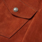 Men Sheepskin Red Trucker Suede Leather Jacket