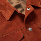 Men Sheepskin Red Trucker Suede Leather Jacket