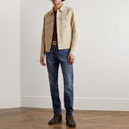 Men's Suede Sand Lambskin Trucker Leather Jacket