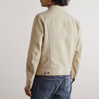 Men's Suede Sand Lambskin Trucker Leather Jacket