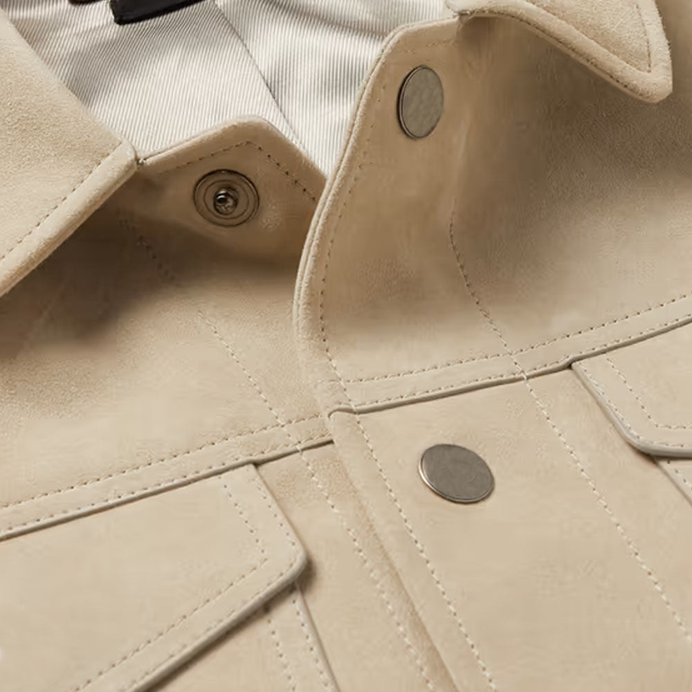 Men's Suede Sand Lambskin Trucker Leather Jacket
