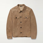 Men's Leather Brown Suede Sheepskin Trucker Jacket