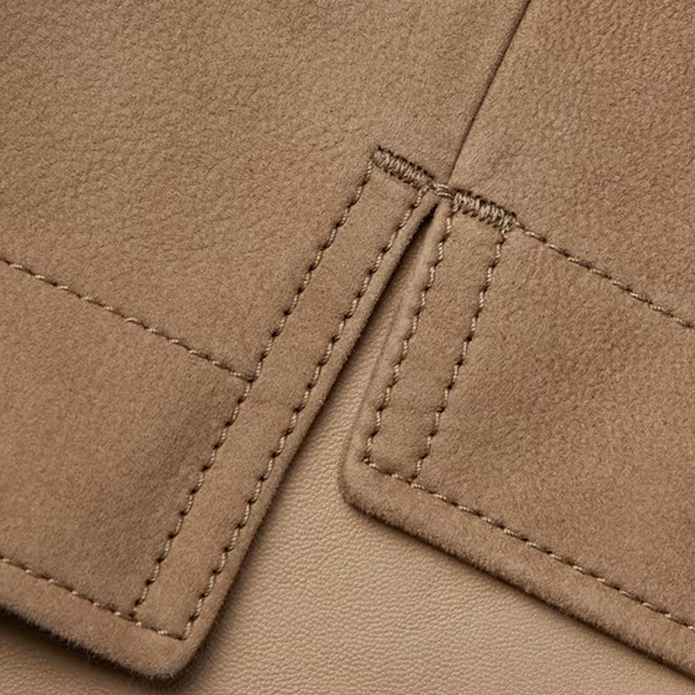 Men's Leather Brown Suede Sheepskin Trucker Jacket