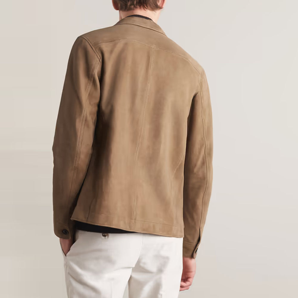 Men's Leather Brown Suede Sheepskin Trucker Jacket
