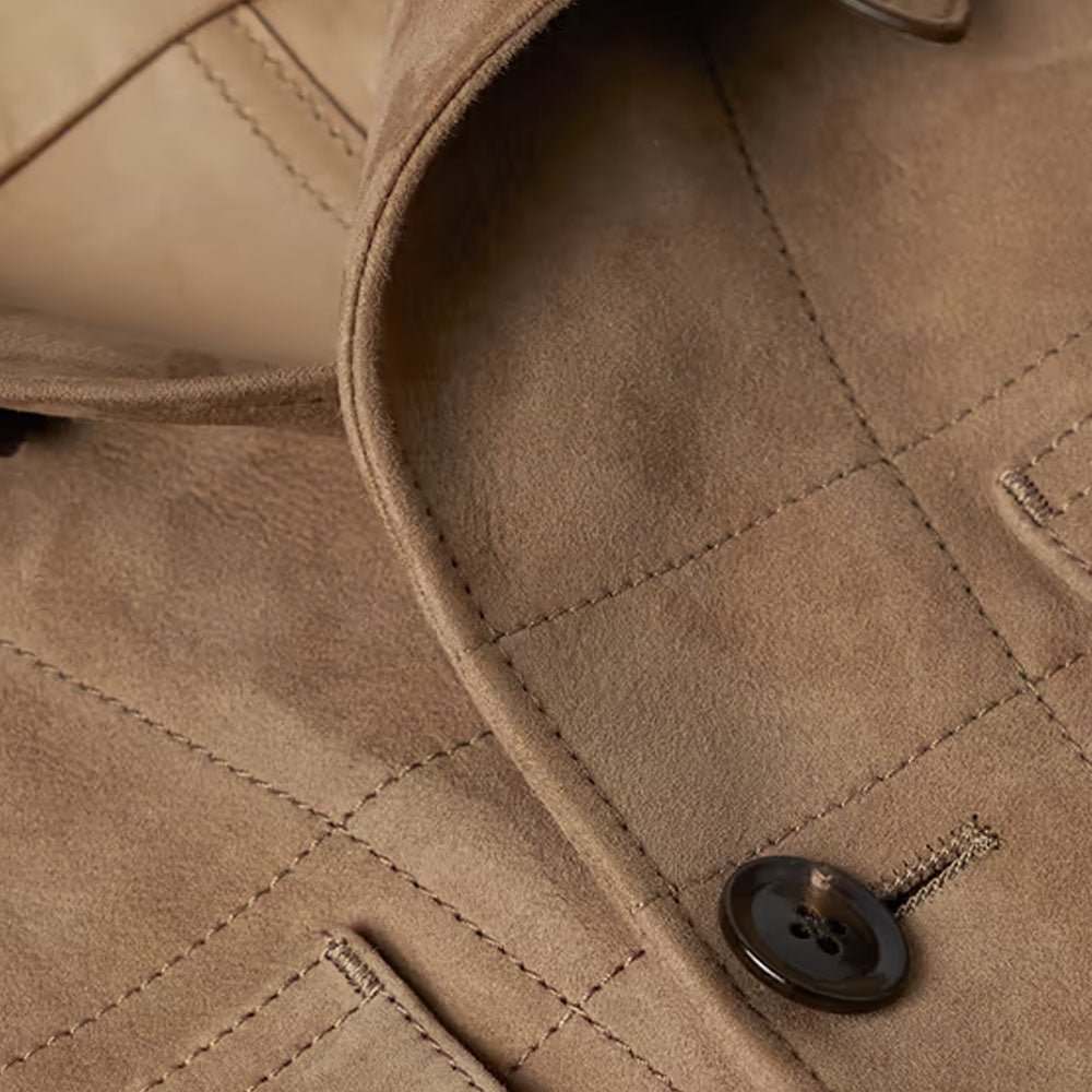 Men's Leather Brown Suede Sheepskin Trucker Jacket