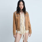 Women's Western-Style Tan Studded Suede Leather Jacket