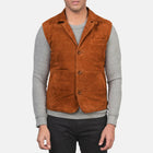 Men's Suede Leather Vest – Brown Goatskin, Button Closure, Vintage Style