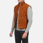 Men's Suede Leather Vest – Brown Goatskin, Button Closure, Vintage Style