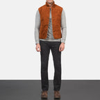 Men's Suede Leather Vest – Brown Goatskin, Button Closure, Vintage Style
