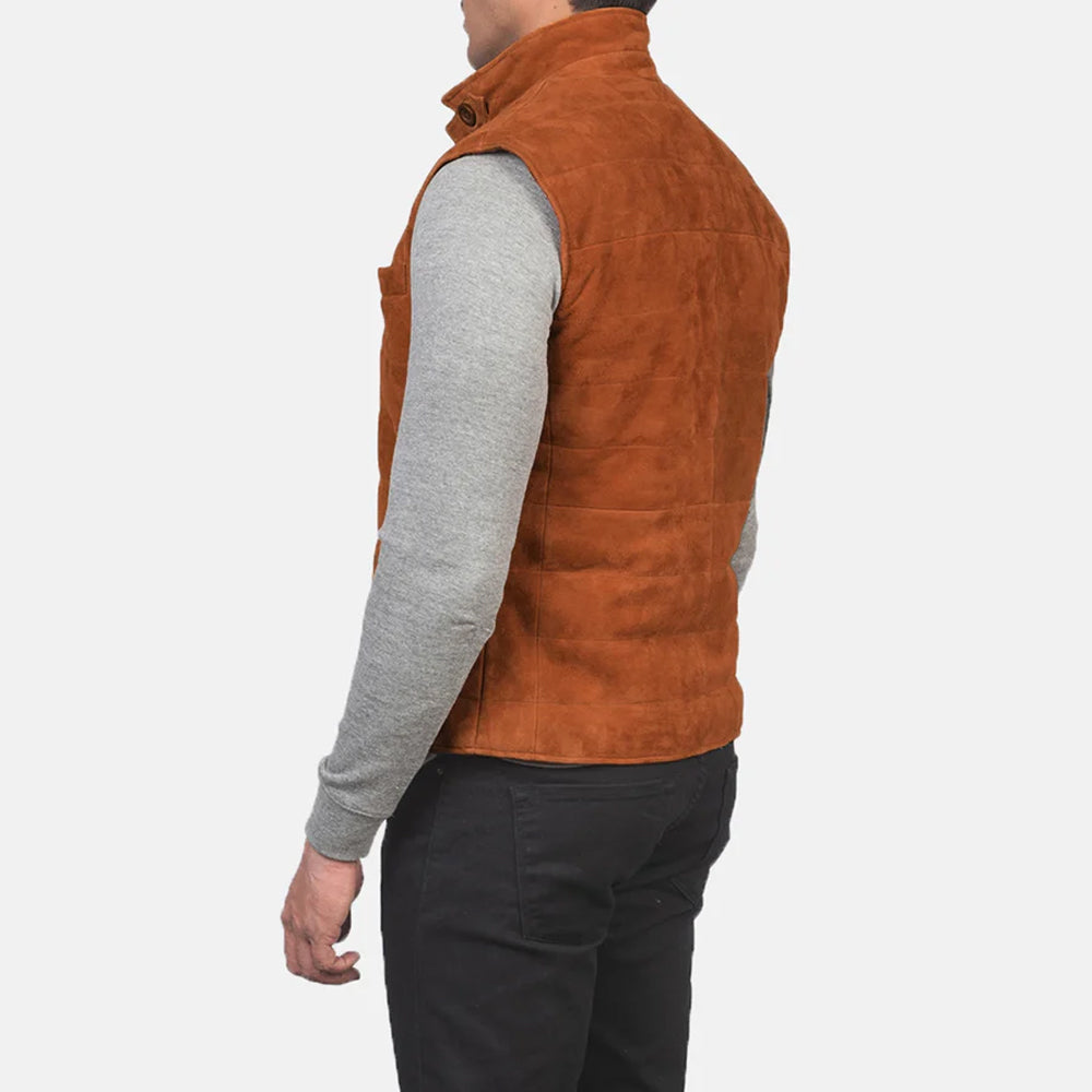 Men's Suede Leather Vest – Brown Goatskin, Button Closure, Vintage Style