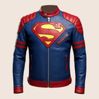 Superman S Shield Blue and Red Leather Motorcycle Jacket