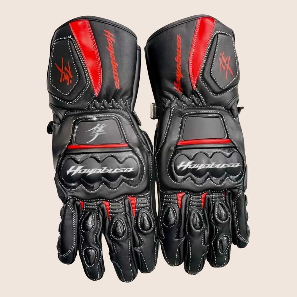 Suzuki Hayabusa Motorcycle Racing Leather Gloves Black for Men and Women