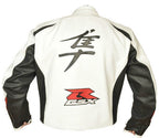 SUZUKI HAYABUSA MOTORCYCLE LEATHER RACING WHITE JACKET