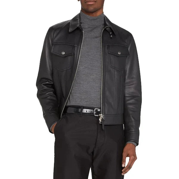 Black Zip Up Western Mens Leather Jacket