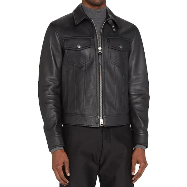 Black Zip Up Western Mens Leather Jacket