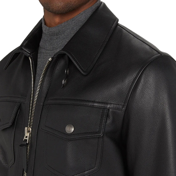 Black Zip Up Western Mens Leather Jacket