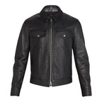Black Zip Up Western Mens Leather Jacket