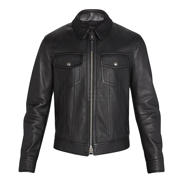 Black Zip Up Western Mens Leather Jacket