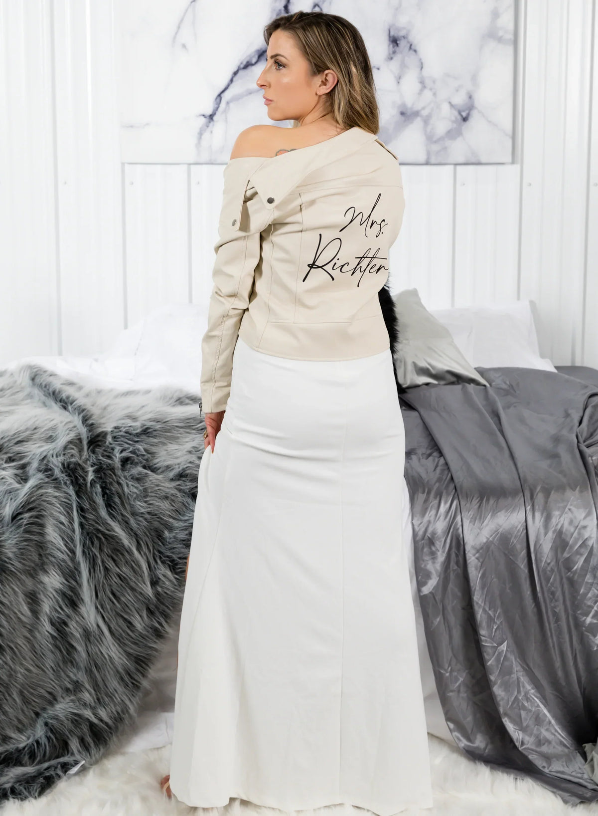 Beige Wedding Leather Jacket for Women