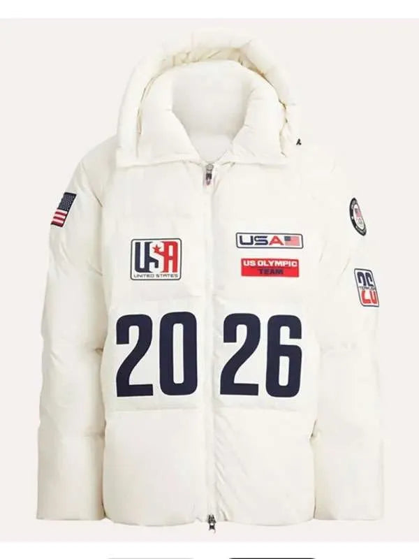 Olympics 2026 Team USA White Puffer Jacket