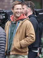 Glen Powell The Running Man 2025 Brown Jacket