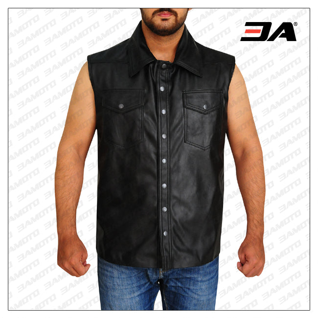 Black Undertaker Motorcycle Leather Vest