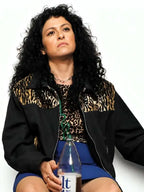 The Wrong Girls 2026 Alia Shawkat Leopard Print Black Jacket