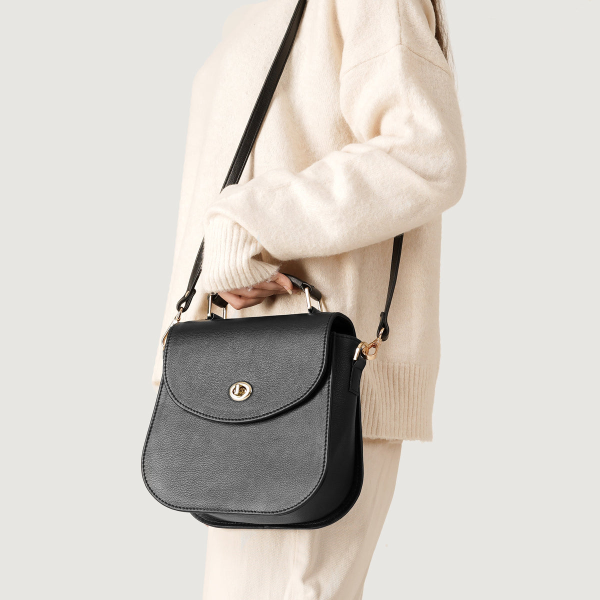 The Sandra Black Leather Saddle Bag