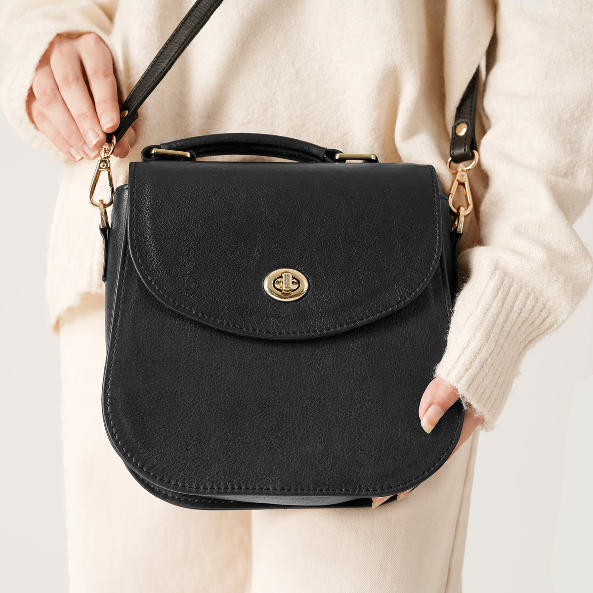 The Sandra Black Leather Saddle Bag