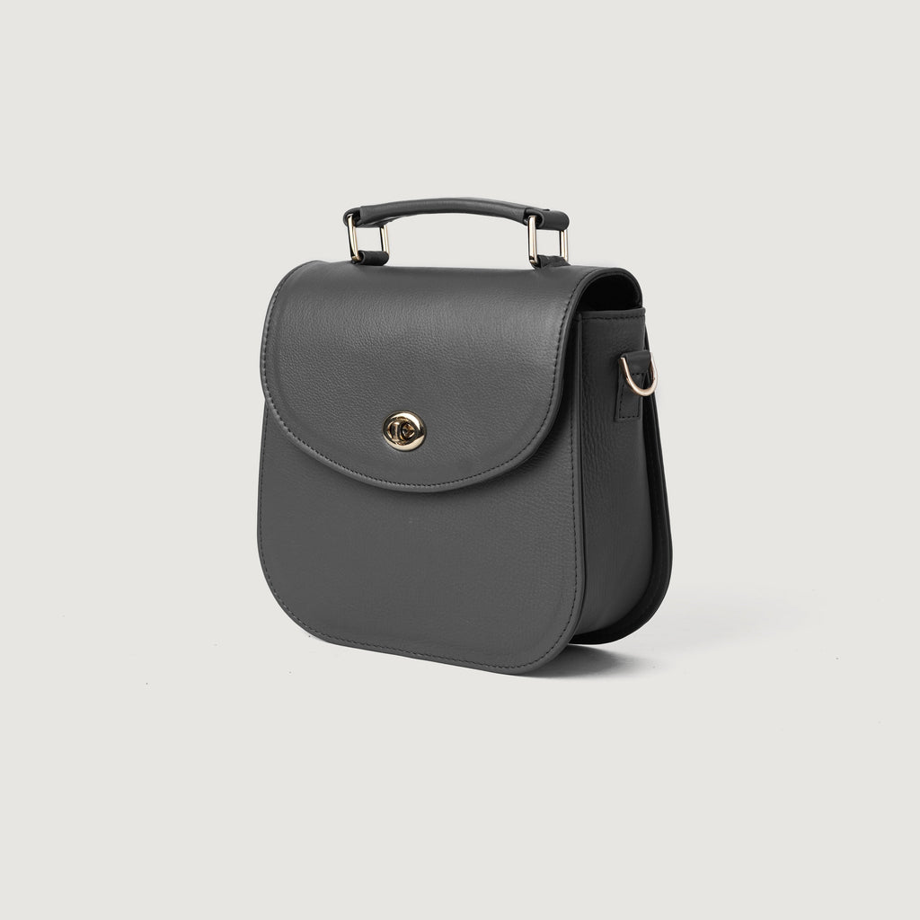 The Sandra Grey Leather Saddle Bag