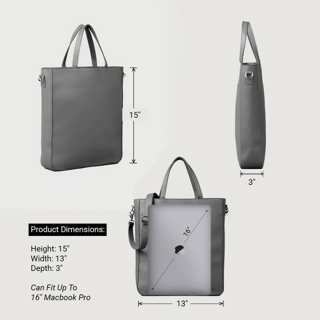 The Poet Grey Leather Tote Bag